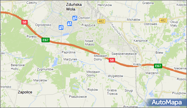 mapa Młodawin Dolny, Młodawin Dolny na mapie Targeo