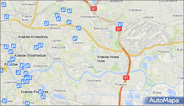 mapa Nowa Huta gmina Kraków, Nowa Huta gmina Kraków na mapie Targeo