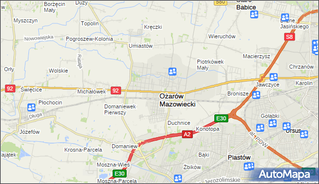 mapa Ożarów Mazowiecki, Ożarów Mazowiecki na mapie Targeo
