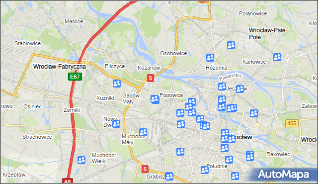 mapa Popowice gmina Wrocław, Popowice gmina Wrocław na mapie Targeo
