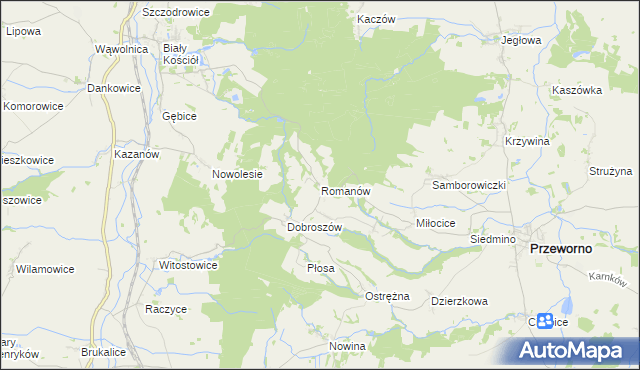 mapa Romanów gmina Przeworno, Romanów gmina Przeworno na mapie Targeo