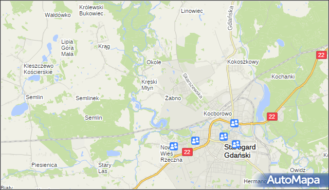 mapa Żabno gmina Starogard Gdański, Żabno gmina Starogard Gdański na mapie Targeo