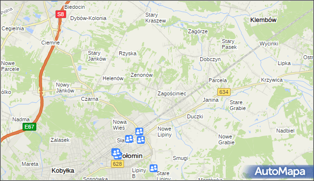 mapa Zagościniec gmina Wołomin, Zagościniec gmina Wołomin na mapie Targeo