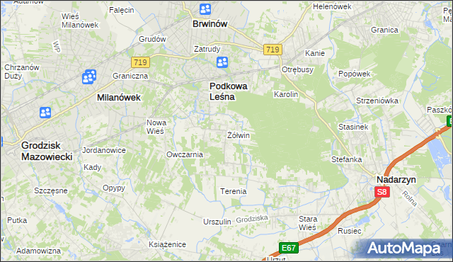 mapa Żółwin gmina Brwinów, Żółwin gmina Brwinów na mapie Targeo