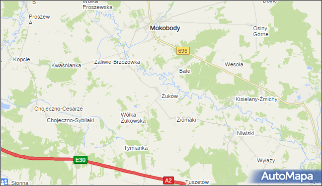mapa Żuków gmina Mokobody, Żuków gmina Mokobody na mapie Targeo