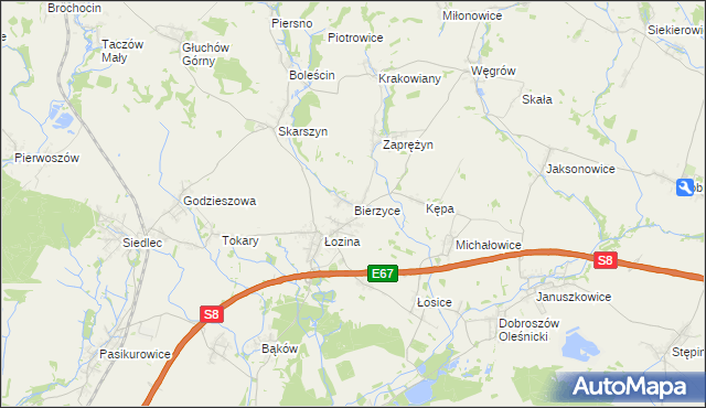 mapa Bierzyce, Bierzyce na mapie Targeo