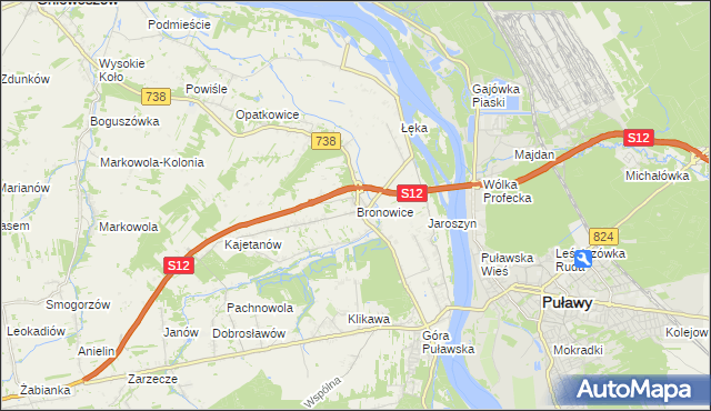 mapa Bronowice gmina Puławy, Bronowice gmina Puławy na mapie Targeo