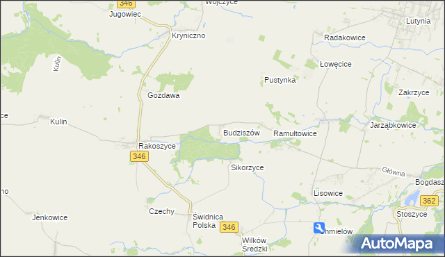 mapa Budziszów gmina Kostomłoty, Budziszów gmina Kostomłoty na mapie Targeo