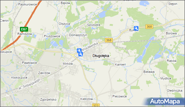 mapa Długołęka powiat wrocławski, Długołęka powiat wrocławski na mapie Targeo