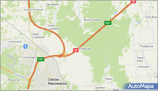 mapa Grudzie gmina Ostrów Mazowiecka, Grudzie gmina Ostrów Mazowiecka na mapie Targeo