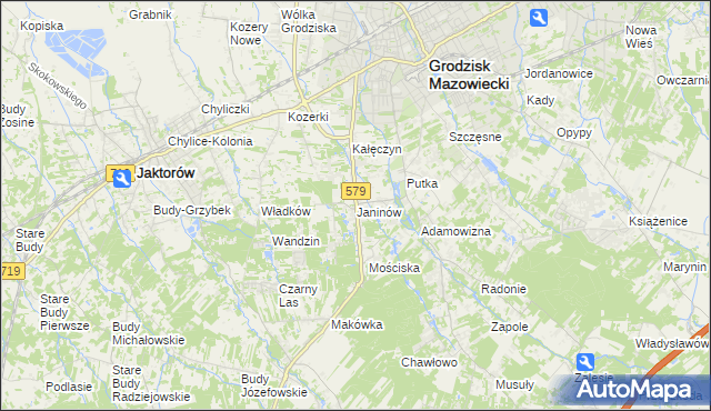 mapa Janinów gmina Grodzisk Mazowiecki, Janinów gmina Grodzisk Mazowiecki na mapie Targeo