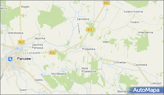 mapa Przewłoka gmina Parczew, Przewłoka gmina Parczew na mapie Targeo