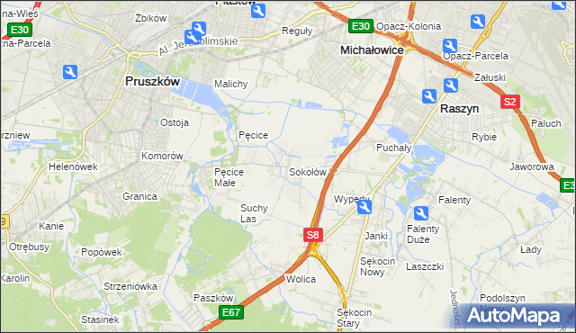 mapa Sokołów gmina Michałowice, Sokołów gmina Michałowice na mapie Targeo