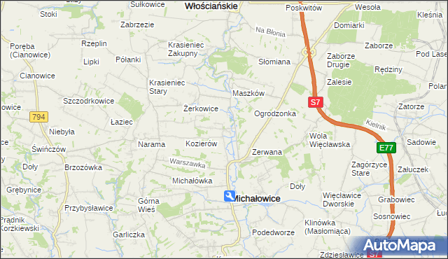 mapa Wilczkowice gmina Michałowice, Wilczkowice gmina Michałowice na mapie Targeo