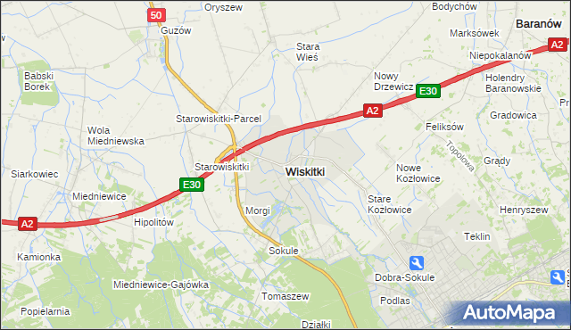 mapa Wiskitki, Wiskitki na mapie Targeo