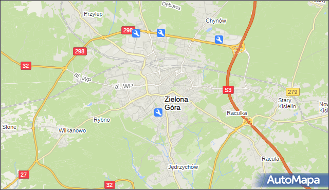 mapa Zielona Góra, Zielona Góra na mapie Targeo