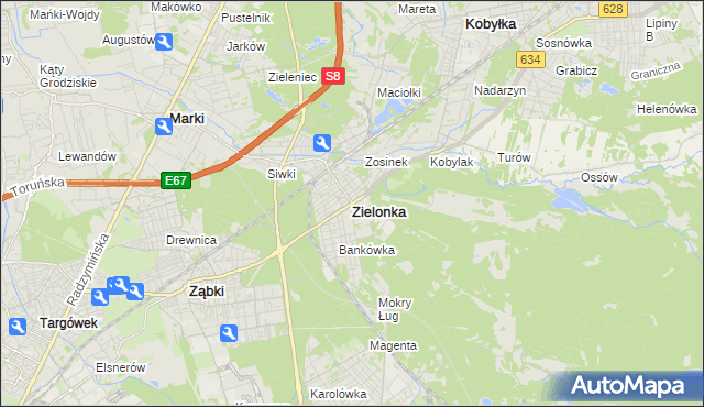 mapa Zielonka powiat wołomiński, Zielonka powiat wołomiński na mapie Targeo