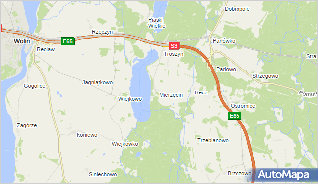 mapa Mierzęcin gmina Wolin, Mierzęcin gmina Wolin na mapie Targeo