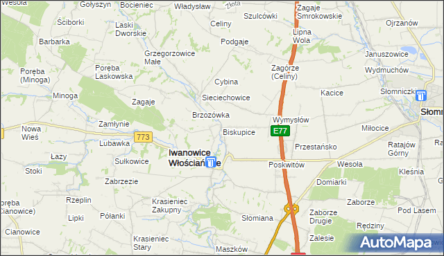 mapa Biskupice gmina Iwanowice, Biskupice gmina Iwanowice na mapie Targeo