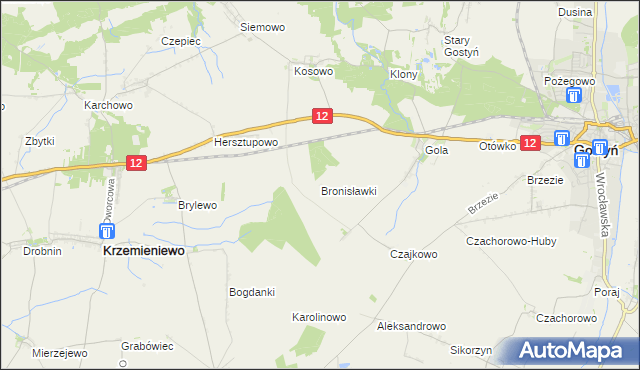 mapa Bronisławki gmina Gostyń, Bronisławki gmina Gostyń na mapie Targeo