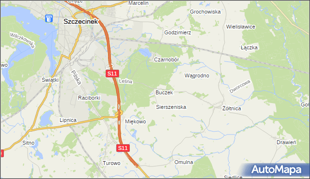 mapa Buczek gmina Szczecinek, Buczek gmina Szczecinek na mapie Targeo