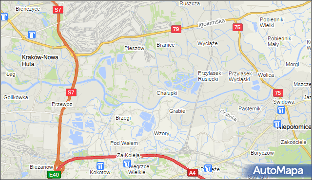 mapa Chałupki gmina Kraków, Chałupki gmina Kraków na mapie Targeo