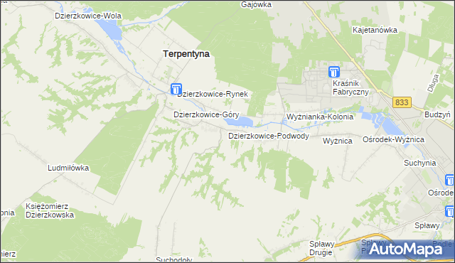 mapa Dzierzkowice-Podwody, Dzierzkowice-Podwody na mapie Targeo