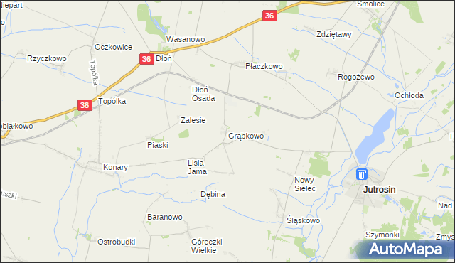 mapa Grąbkowo gmina Jutrosin, Grąbkowo gmina Jutrosin na mapie Targeo