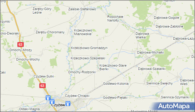 mapa Krzeczkowo-Nowe Bieńki, Krzeczkowo-Nowe Bieńki na mapie Targeo