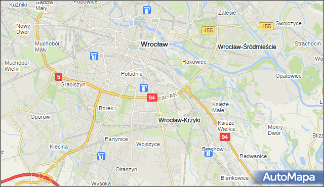 mapa Krzyki gmina Wrocław, Krzyki gmina Wrocław na mapie Targeo