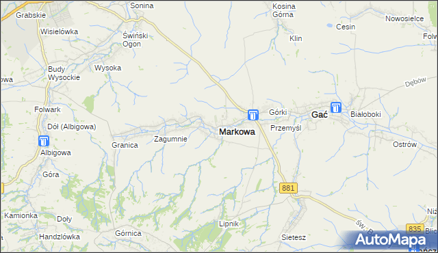 mapa Markowa, Markowa na mapie Targeo