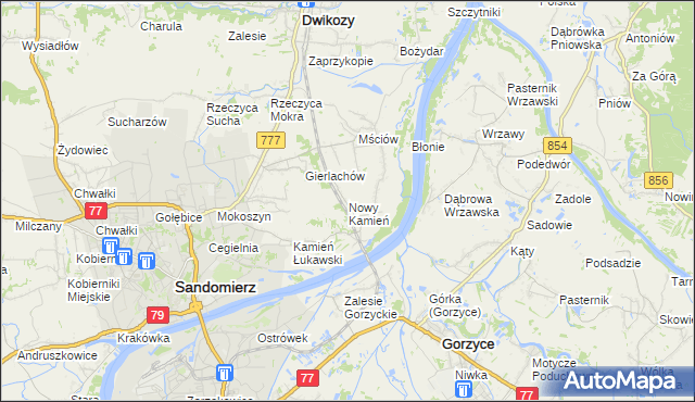 mapa Nowy Kamień gmina Dwikozy, Nowy Kamień gmina Dwikozy na mapie Targeo