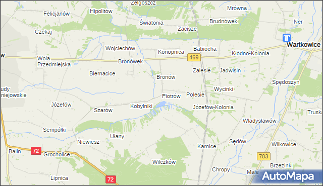 mapa Piotrów gmina Poddębice, Piotrów gmina Poddębice na mapie Targeo