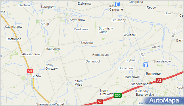 mapa Podbuszyce, Podbuszyce na mapie Targeo