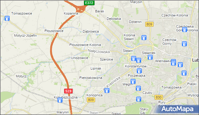 mapa Szerokie gmina Konopnica, Szerokie gmina Konopnica na mapie Targeo