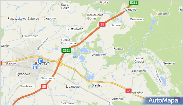 mapa Wiktorowo gmina Kostrzyn, Wiktorowo gmina Kostrzyn na mapie Targeo