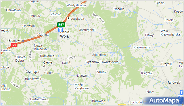 mapa Żelechów gmina Żabia Wola, Żelechów gmina Żabia Wola na mapie Targeo