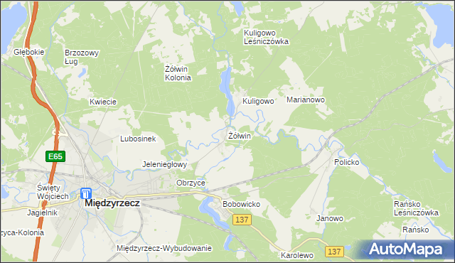mapa Żółwin gmina Międzyrzecz, Żółwin gmina Międzyrzecz na mapie Targeo