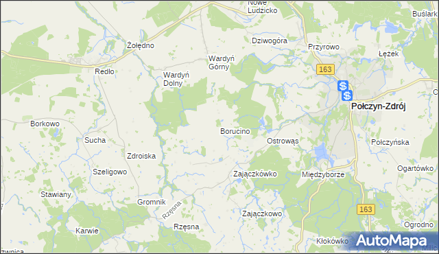 mapa Borucino gmina Połczyn-Zdrój, Borucino gmina Połczyn-Zdrój na mapie Targeo