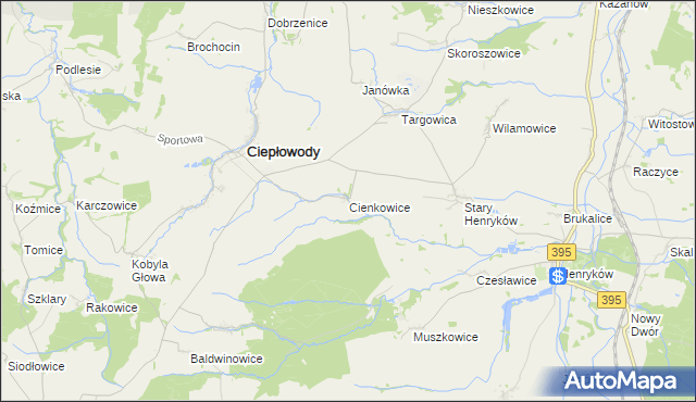 mapa Cienkowice, Cienkowice na mapie Targeo