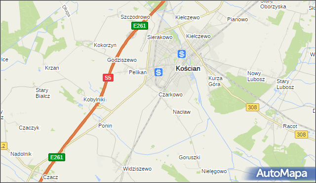 mapa Czarkowo gmina Kościan, Czarkowo gmina Kościan na mapie Targeo