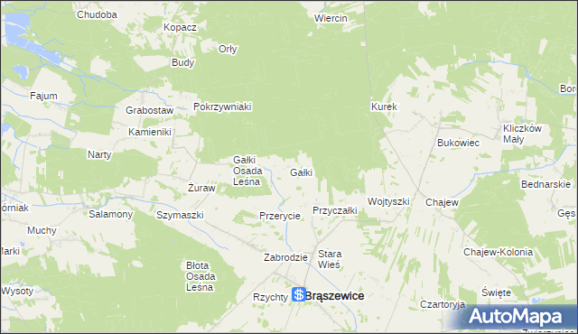 mapa Gałki gmina Brąszewice, Gałki gmina Brąszewice na mapie Targeo