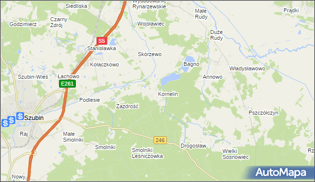 mapa Kornelin gmina Szubin, Kornelin gmina Szubin na mapie Targeo