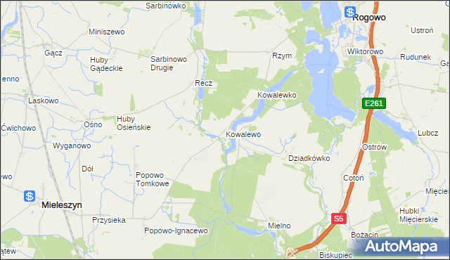 mapa Kowalewo gmina Mieleszyn, Kowalewo gmina Mieleszyn na mapie Targeo