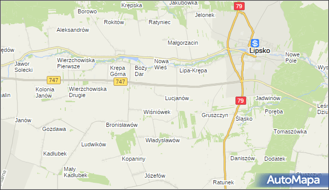 mapa Lucjanów gmina Lipsko, Lucjanów gmina Lipsko na mapie Targeo
