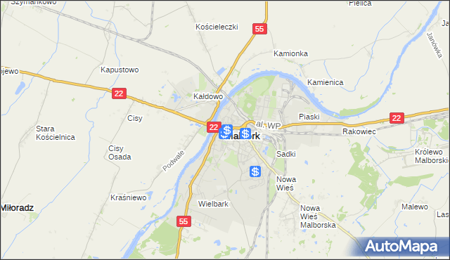 mapa Malborka, Malbork na mapie Targeo