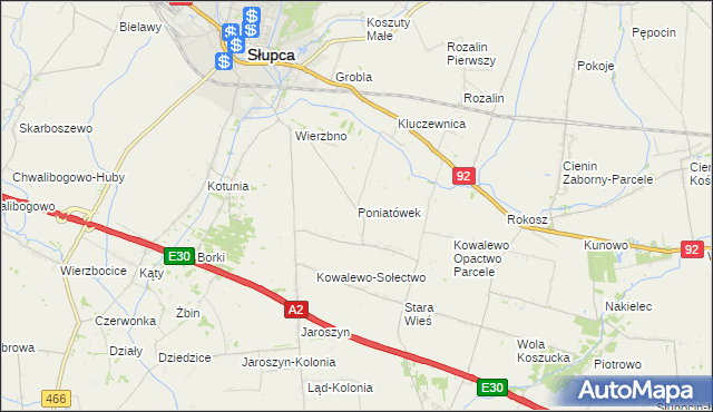 mapa Poniatówek gmina Słupca, Poniatówek gmina Słupca na mapie Targeo