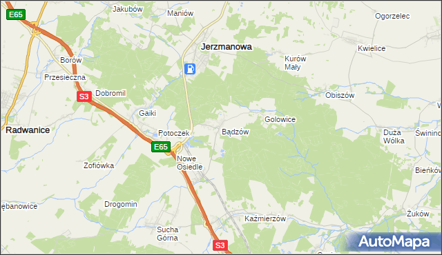 mapa Bądzów, Bądzów na mapie Targeo