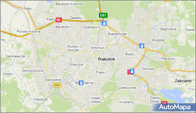 mapa Białegostoku, Białystok na mapie Targeo