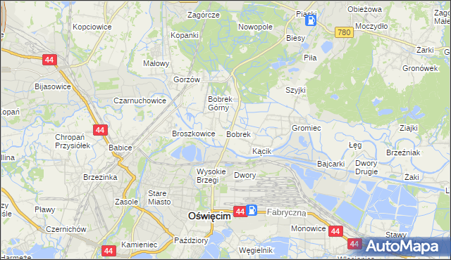 mapa Bobrek gmina Chełmek, Bobrek gmina Chełmek na mapie Targeo